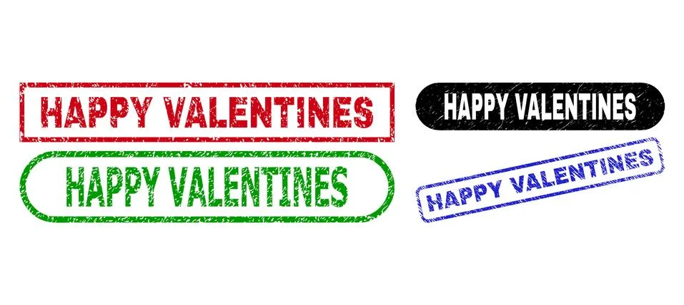 HAPPY VALENTINES Rectangle Stamps Using Scratched Style Stock Illustration