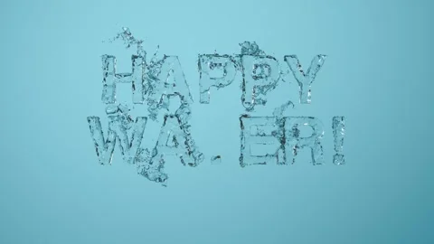 Happy Water text reveal with bubbles on blue background Stock Footage 345261891