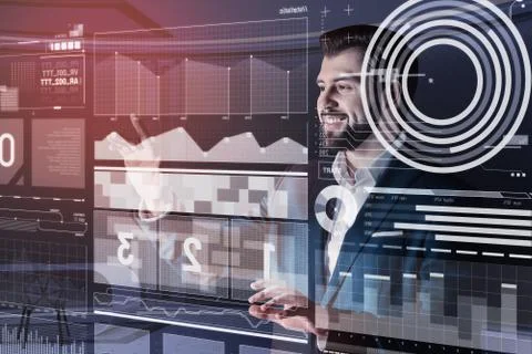 Happy web developer smiling and feeling satisfied with his work Stock Photos