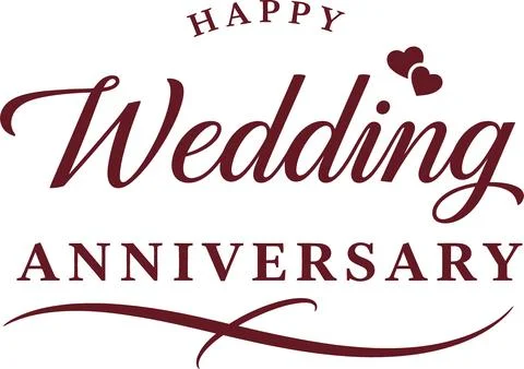 Happy Wedding Anniversary Elegant Script Text with Hearts and Flourish Stock Illustration