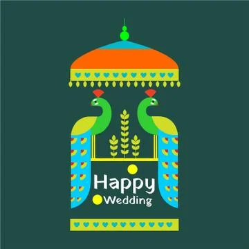 Happy wedding pattern of peacock for printing Stock Illustration