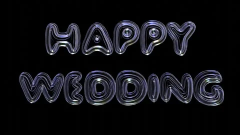 Happy Wedding Text Transition Animation Written In Iridescent, Bubbly Letters Stock Footage 296887400