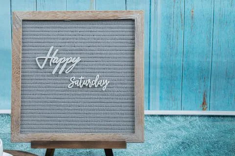 Happy weekdays posters embedded on grey background Stock Photos