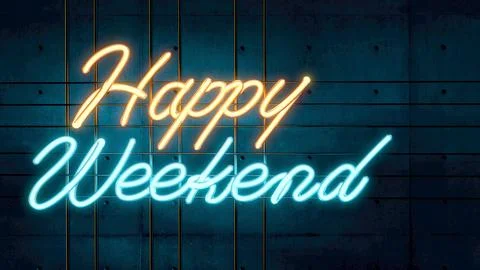 Happy Weekend neon light style iron bar 3d illustration Stock Illustration