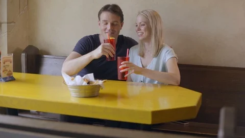 Happy White Couple Talking on Date 2 Stock Footage 92546536