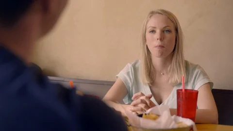 Happy White Couple Talking on Date 4 Stock Footage 92546646