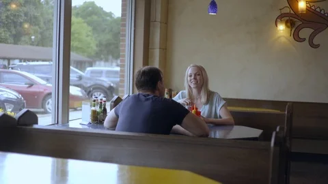 Happy White Couple Talking on Date 6 Stock Footage 92546875