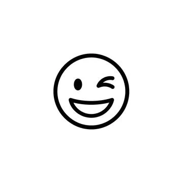 Happy winking face emoji simple line art icon illustration イラスト素材