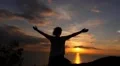 Happy Winning Success Woman at Sunset. Uplifting Slow Motion. HD Footage