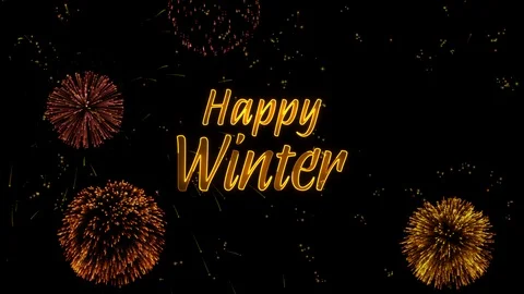Happy Winter Greeting text with particles, colored fireworks, sparks and stars Stock Footage 99047801