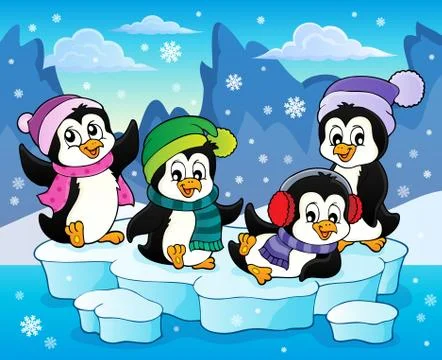 Happy winter penguins topic image Stock Illustration