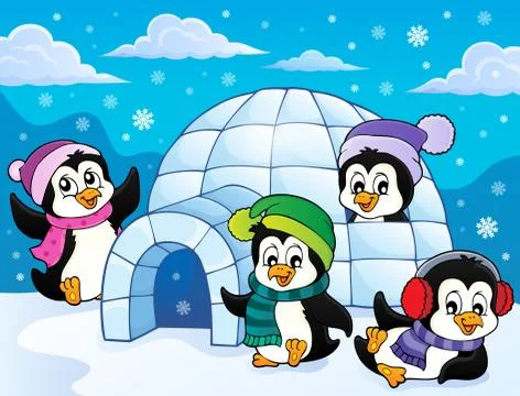 Happy winter penguins topic image Stock Illustration