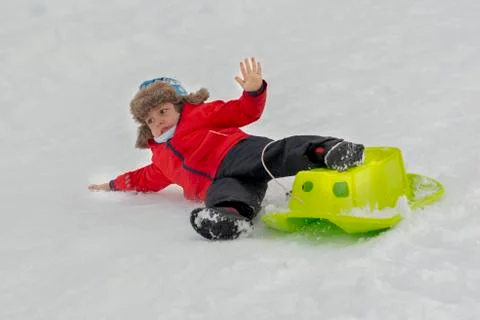Happy Winter Vacation on Sledge Stock Photos