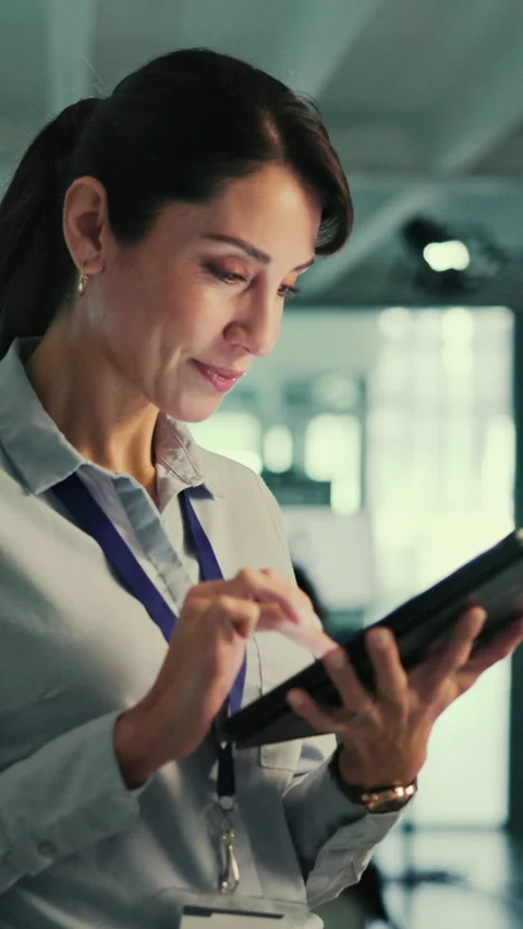 Happy, woman and programmer with tablet in office for research, server update Stock Footage 332902978
