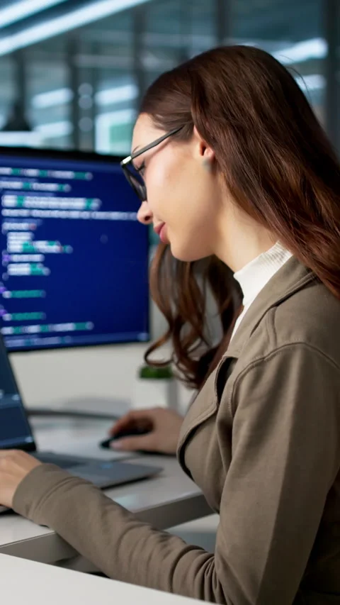Happy Woman Coder Working On Software Programming Video stock 335881027