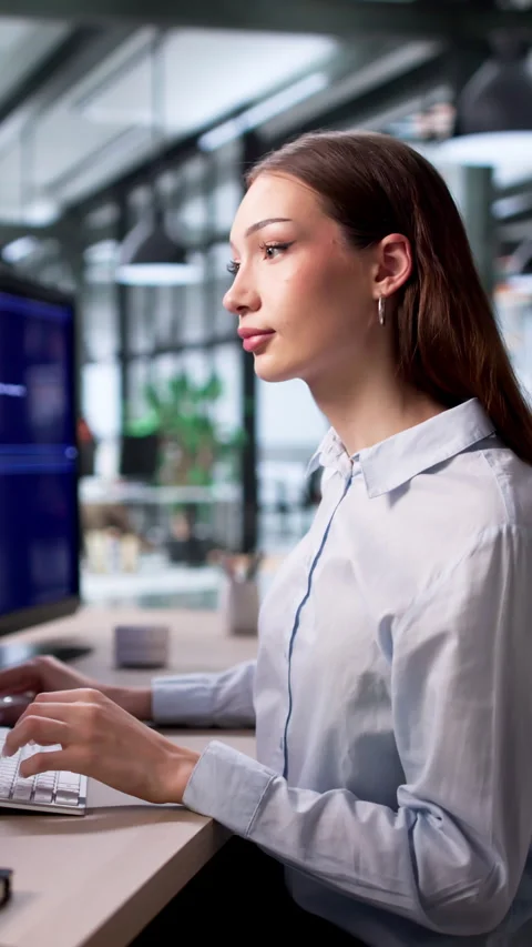 Happy Woman Coder Writing Software Code Stock Footage 334536271
