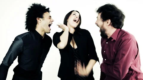 Happy woman dancing between two cool men Stock Footage 49104065