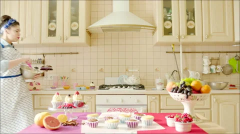 Happy woman dancing while working dough Stock Footage 62746623