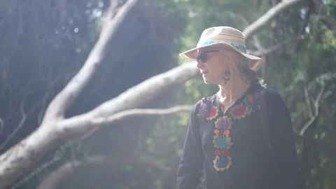 Happy Woman Exploring Charco Verde National Reserve on Ometepe Island, Nicaragua Stock Footage 302646653
