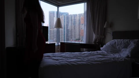 Happy woman fall on bed Stock Footage 101460703
