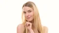 The happy woman flirts on the white background 4k or 4k+ Resolution