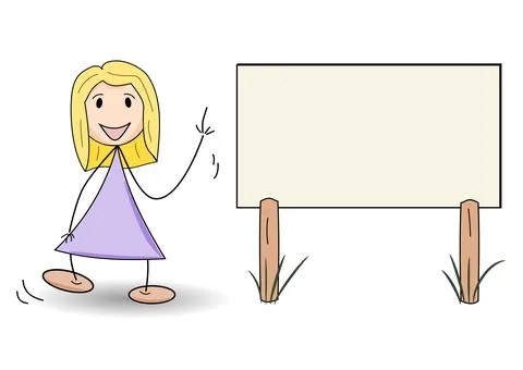 A happy woman giving a presentation while pointing at the blank board isolate Stock Illustration