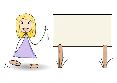 A happy woman giving a presentation while pointing at the blank board isolate Stock Illustration