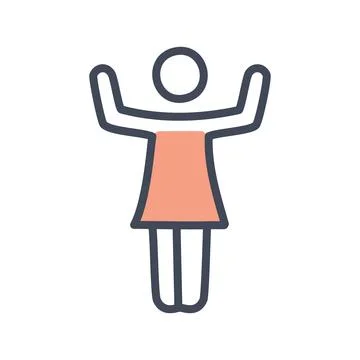 Happy woman icon. Simple line art illustration of a female figure with rais.. 스톡 일러스트