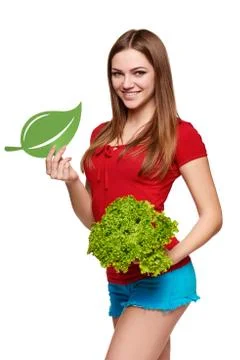 Happy woman with lettuce Stock Photos