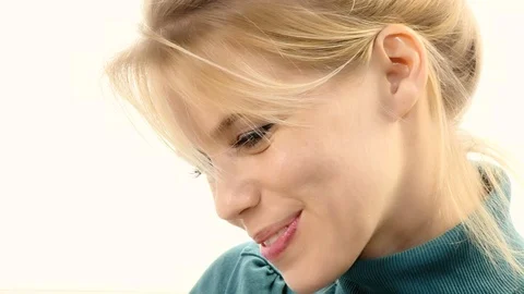 Happy woman looking down smiling Stock Footage 70052809