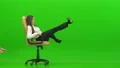 The happy woman playing on the office chair on the green background 4k or 4k+ Resolution