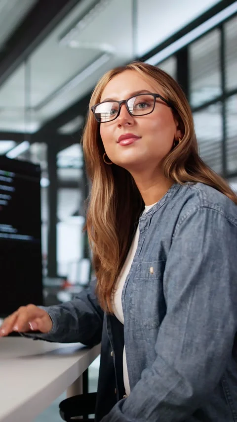 Happy Woman Programmer Working On Multiple Software Screens Stock Footage 312898346
