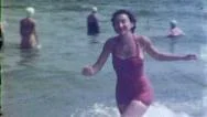 Happy Woman Runs From Sea Ocean Beach Summer 1950S Vintage Film Home Movie 5167 Stock Footage