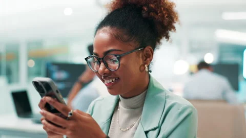 Happy woman, software developer and typing with phone for UI, UX or app Stock Footage 297239895