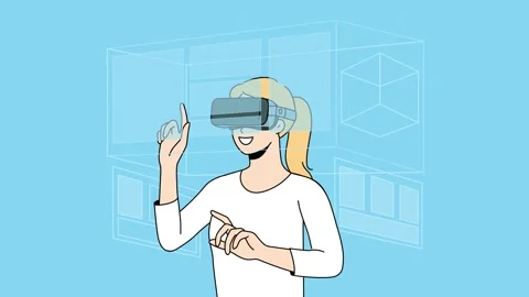 Happy woman in VR explore new realities Stock Footage 204151953