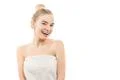 The happy woman on the white background Photo