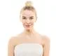 The happy woman on the white background Photo