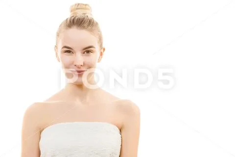 The happy woman on the white background Stock Photos