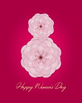 Happy Women's Day greeting card, banner with cherry flowers in the form of 8 Stock Illustration