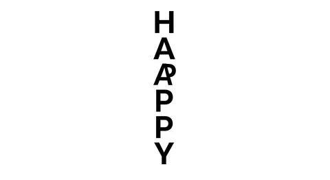 Happy word vertical layout with bold black letters on white background isol.. Stock Illustration