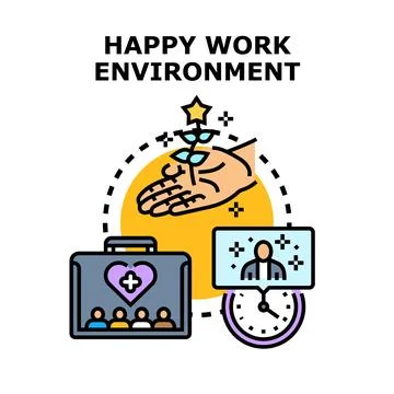Happy work environment promoting employee well being and growth Stock Illustration