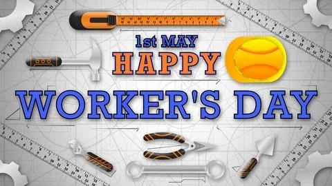 Happy workers day on first may. animated background of international labour d Stock Illustration