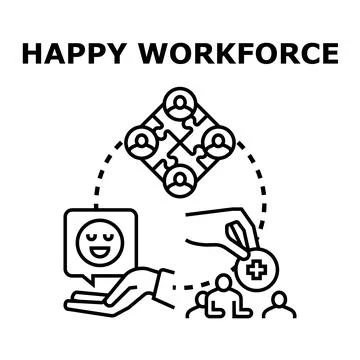 Happy workforce improving teamwork and employee well being Stock Illustration