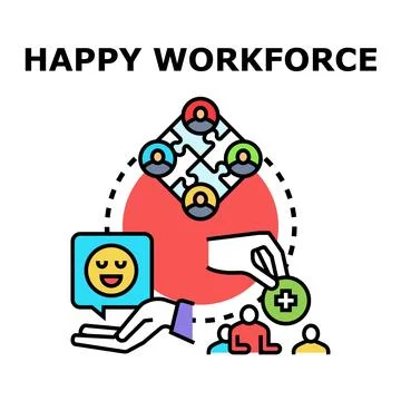 Happy workforce improving teamwork and employee well being Stock Illustration