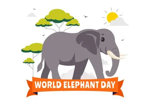 Happy World Elephant Day Vector Illustration on August 12, featuring Elepha.. Stock Illustration