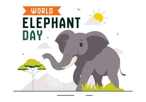 Happy World Elephant Day Vector Illustration on August 12, featuring Elepha.. Stock Illustration