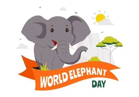 Happy World Elephant Day Vector Illustration on August 12, featuring Elepha.. Stock Illustration