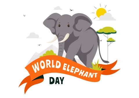 Happy World Elephant Day Vector Illustration on August 12, featuring Elepha.. Stock Illustration