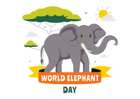 Happy World Elephant Day Vector Illustration on August 12, featuring Elepha.. Stock Illustration
