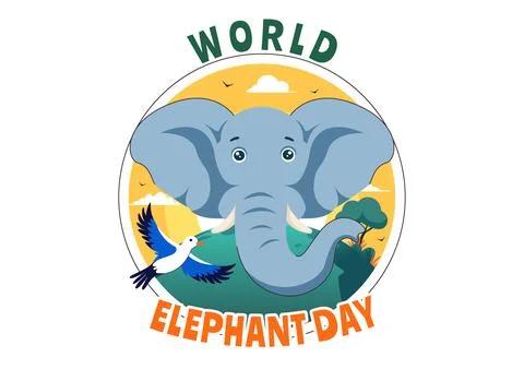 Happy World Elephant Day Vector Illustration on August 12, featuring Elepha.. Stock Illustration
